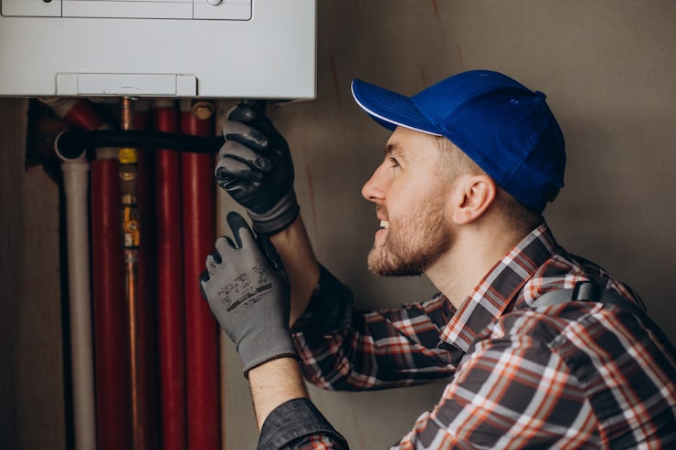 HVAC technician servicing heating system